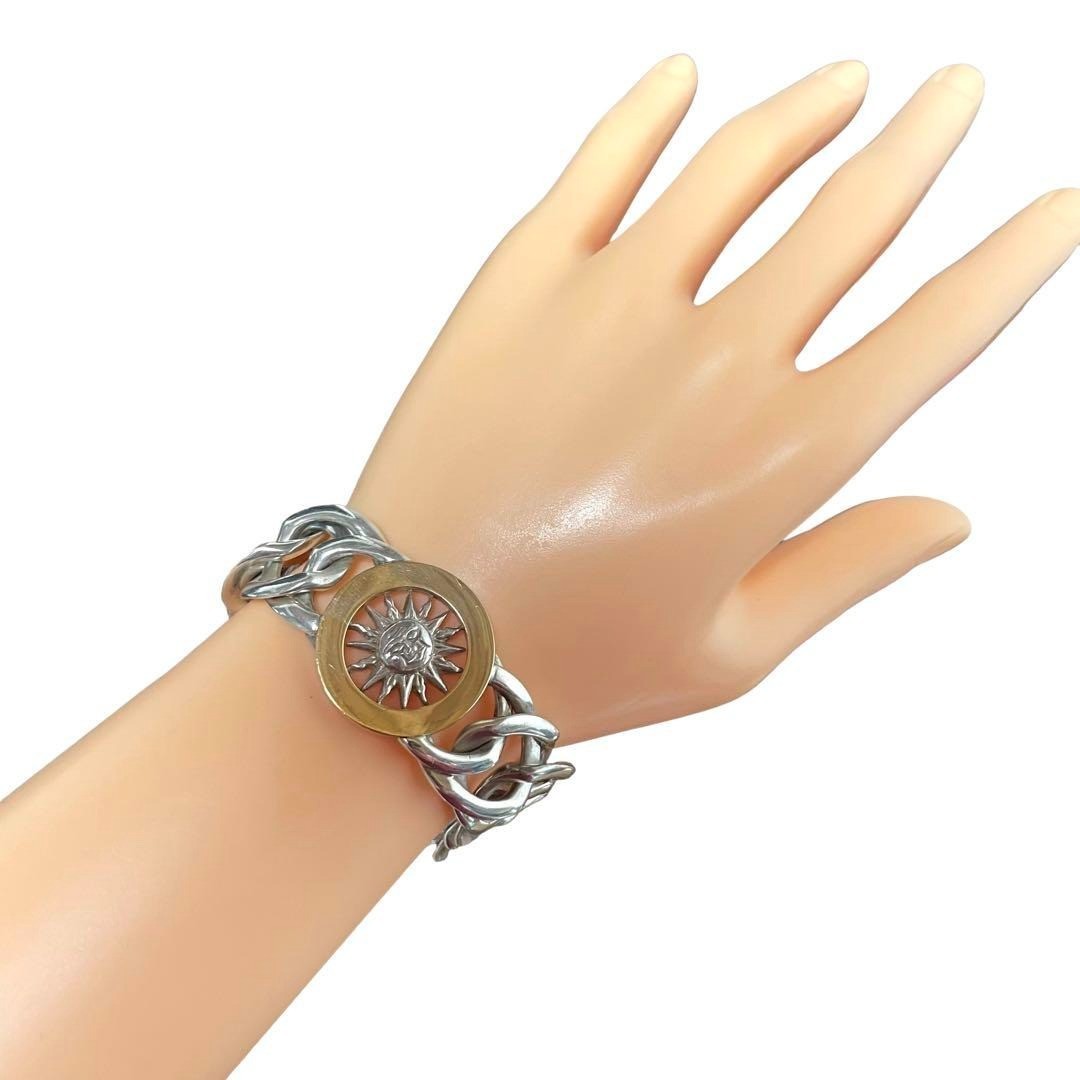inches Gucci Sun Motif Chain Bracelet Sterling Silver and 18K Yellow Gold 7.48