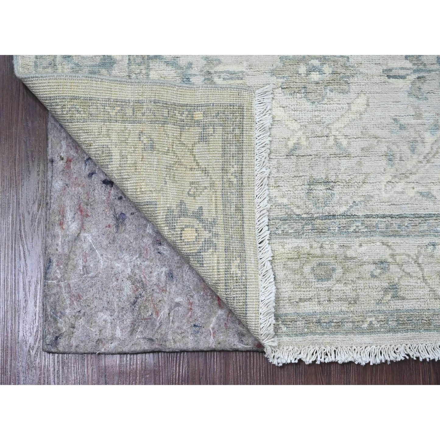 2'9"X9'10" White Heris All Over Design Pure Wool Hand Knotted Runner Rug