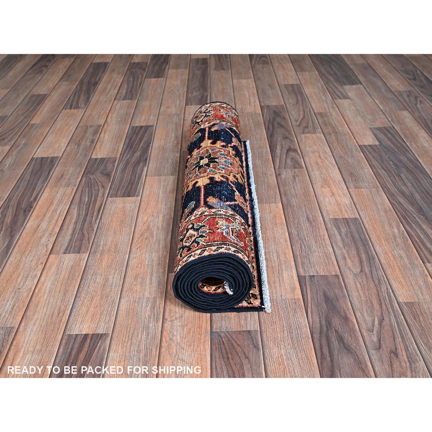 2'6"X8' Midnight Blue Heris All Over Design Hand Knotted Wool Runner Rug