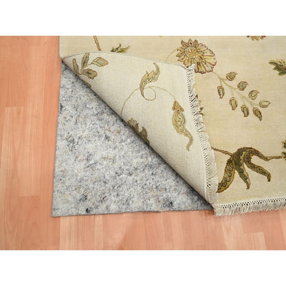 6'X9' Bone White Hand Knotted Botanical Design Wool And Silk Oriental Rug