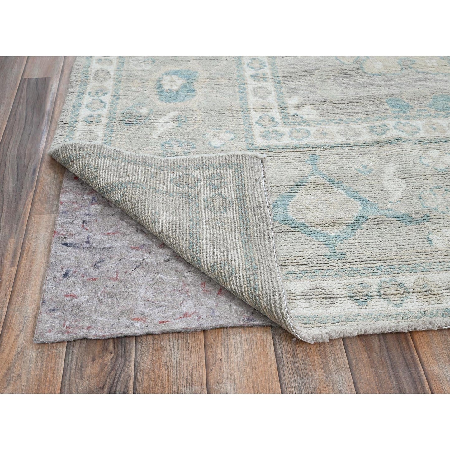 9'2"X11'10" Oyster Gray Afghan Oushak Leaf Design All Wool Hand Knotted Rug
