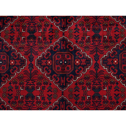 9'9"X13'1" Red Afghan Khamyab Geometric Design Soft Wool Hand Knotted Rug