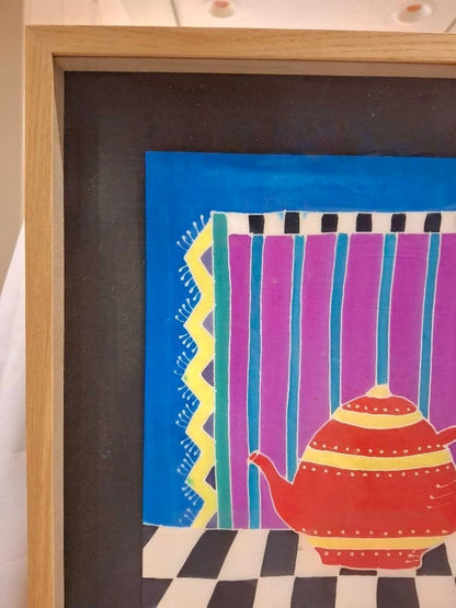 Judith Geiger Signed Framed Silkscreen Teapot Art Textile Art