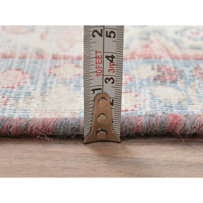 2'X2'7" Ivory Vintage Farsian Karman Worn Wool Hand Knotted Mat Rug