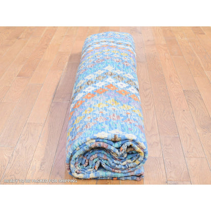 10'3'X13'3" Light Blue Kilim Hand Knotted Pure Wool Rug