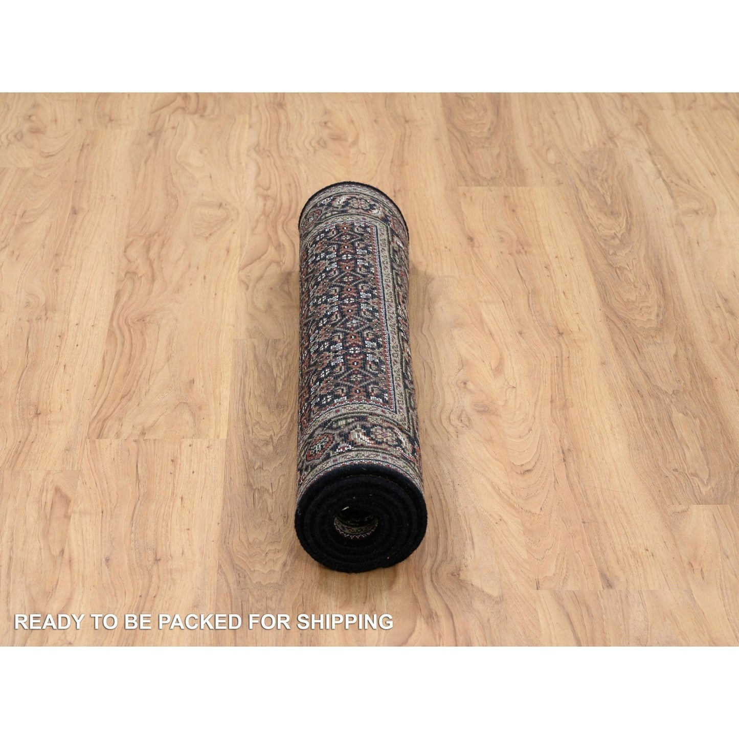 3'X5'2" Black Hand Knotted Wool And Silk Herrita 175 Kpsi Rug