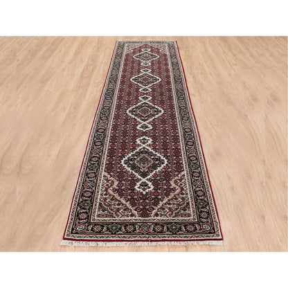 2'8"X10'2" Red Tebraz Mahi Fish Design Hand Knotted Runner Rug