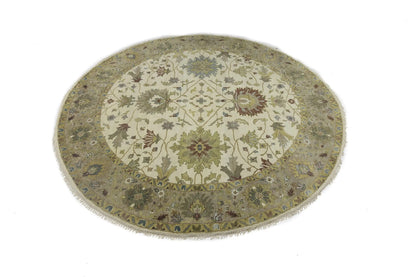 Hand-Knotted Cream Round Oushak Chobi Oriental