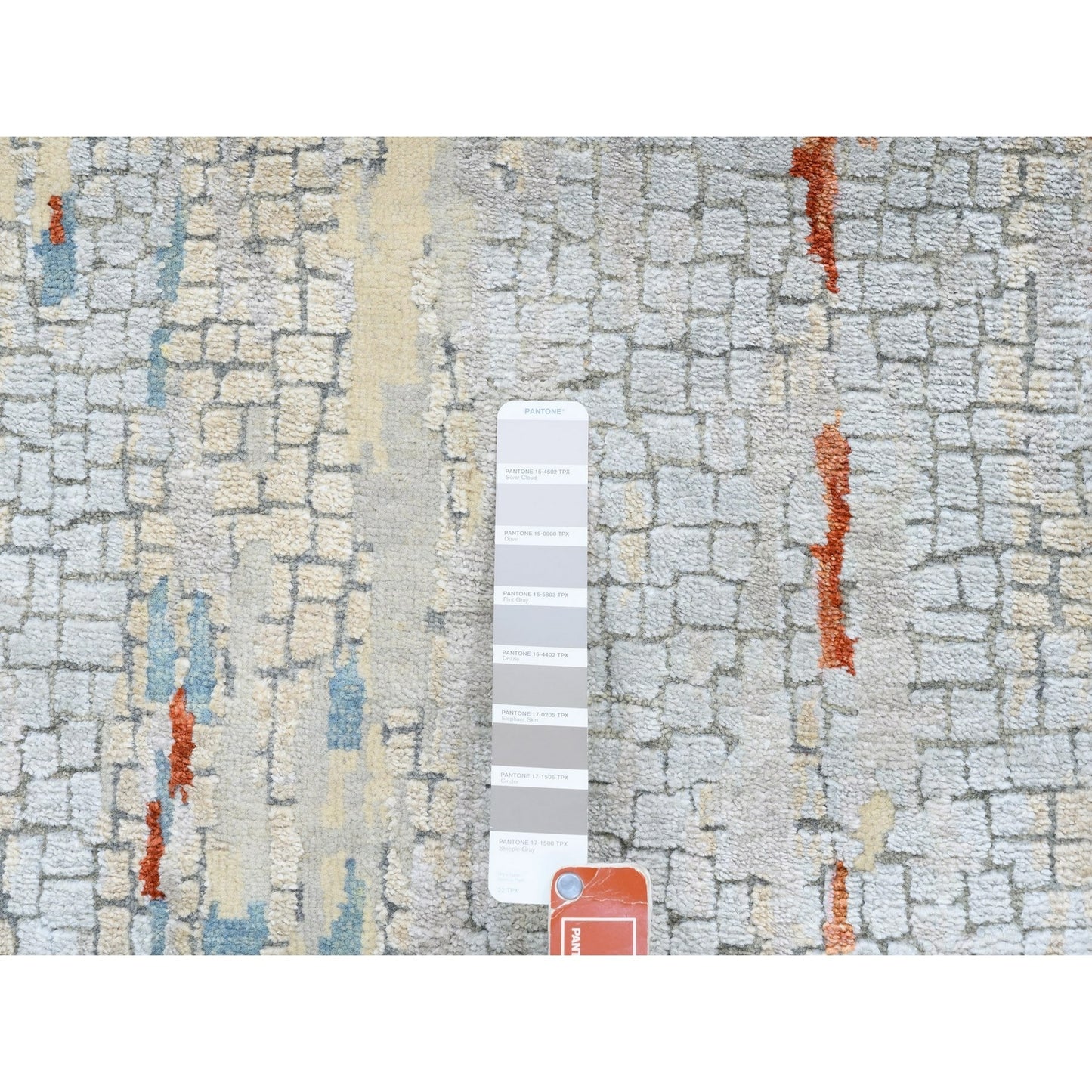 2'7"X20' Wool & Silk Abstract Fire Mosaic Design Hand Made Xl Runner Rug