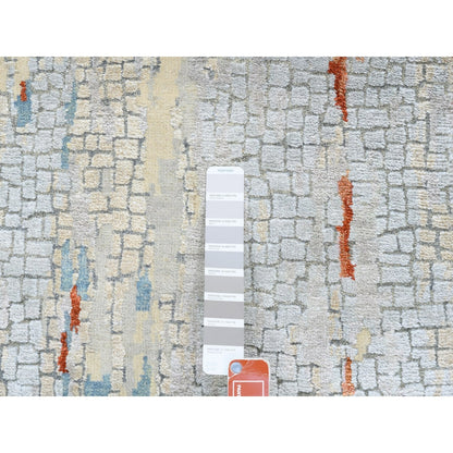 2'7"X20' Wool & Silk Abstract Fire Mosaic Design Hand Made Xl Runner Rug