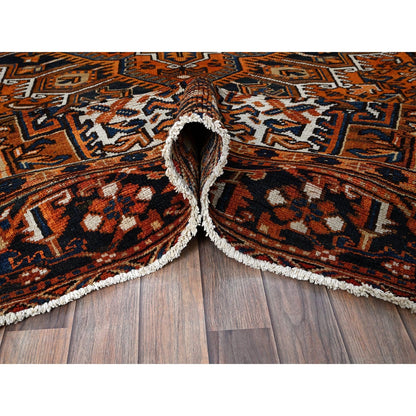 7'4"X10'1" Apricot Orange Vintage Zoroastrian Heris Wool Hand Knotted Rug