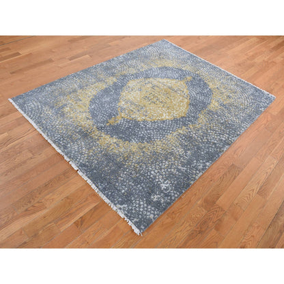 5'2"X7' Carbon Gray Zoroastrian Design Wool And Silk Hand Knotted Rug
