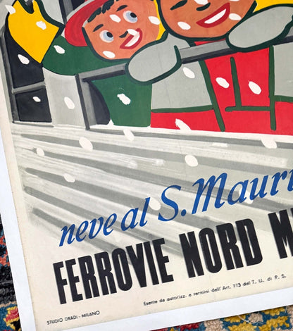 S Maurizio Ferrovie Nord Milano  Carlo Dradi Authentic 1948 Italian Ski  Poster