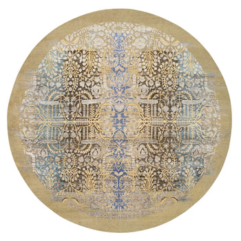 10'X10' Gold Brown Hand Knotted Transitional Sarouk Silk/Wool Round Rug