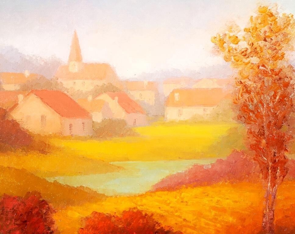 Ronald Greg (Usa) 'Autumn Along The Yonne' Original Oil Painting, Signed, Framed