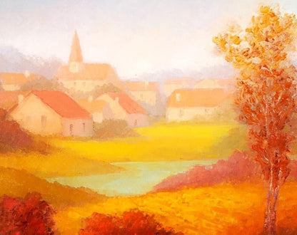 Ronald Greg (Usa) 'Autumn Along The Yonne' Original Oil Painting, Signed, Framed
