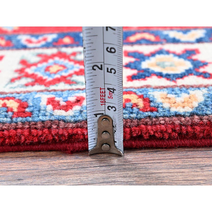2'2"X3' Red Kazak With Geometric Pattern Soft Wool Hand Knotted Mat Rug