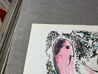 Marc Chagall Reverie " Lithograph Modernism Black & White Pink Ye