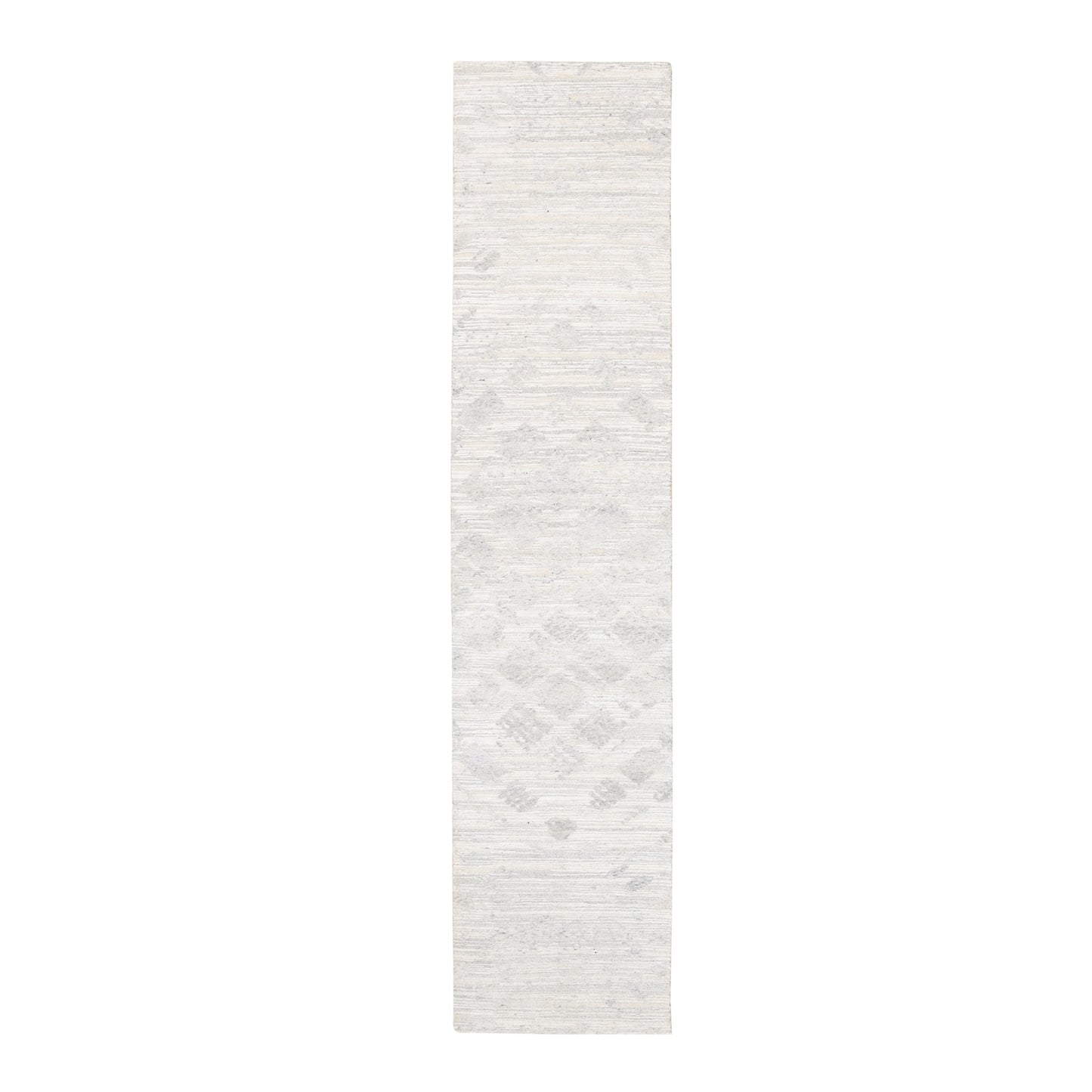 2'6"X12' Ivory Hand Spun Undyed Pure Wool Modern Hand Knotted Runner Rug
