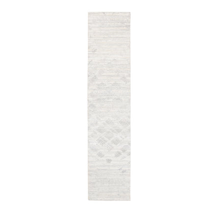 2'6"X12' Ivory Hand Spun Undyed Pure Wool Modern Hand Knotted Runner Rug