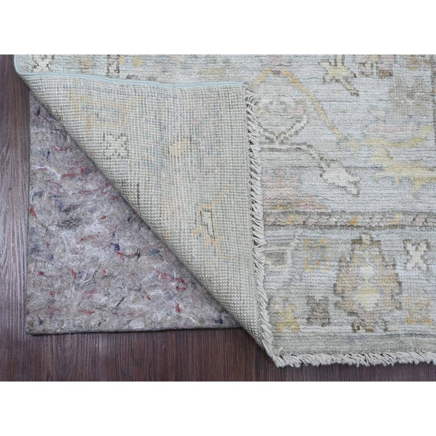 3'X9'9" Cloud Gray Afghan Angora Oushak Pure Wool Hand Knotted Runner Rug