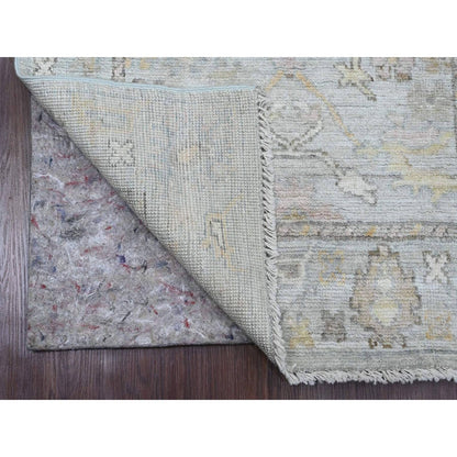3'X9'9" Cloud Gray Afghan Angora Oushak Pure Wool Hand Knotted Runner Rug