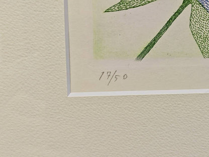 Minami Keiko: Leaves and Red Fish Etching Framed Japanese Art Print Ed50