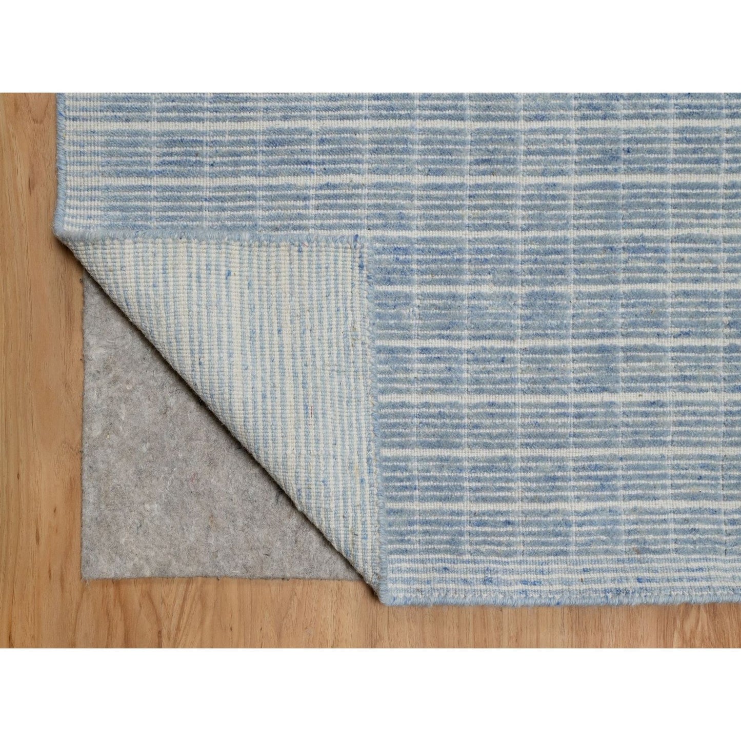 9'1"X12' Faded Blue Modern Plain Decor Box Design Loomed Knotted Wool Rug