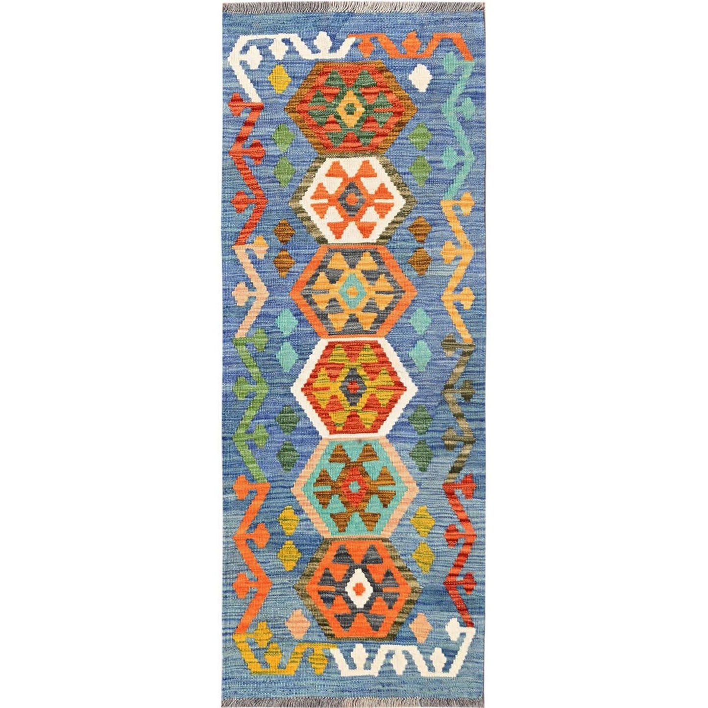 1'10"X5' Colorful Afghan Kilim 100% Wool Rug Flat Weave Hand Woven Runner