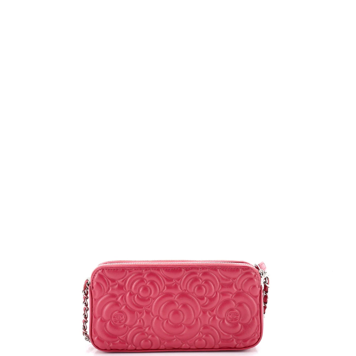 Chanel Double Zip Clutch With Chain Camellia Lambskin
