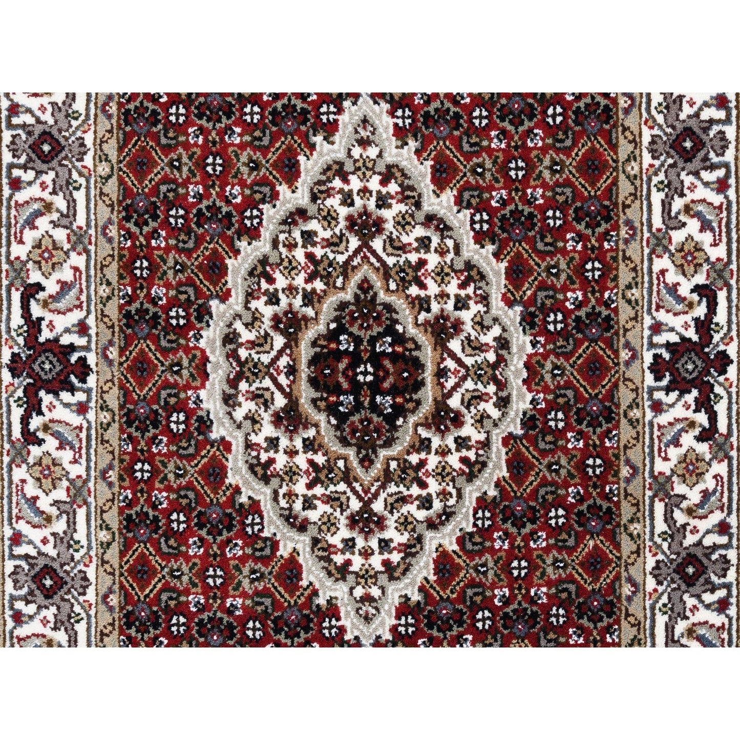 2'6"X16'3" Red Tebraz Mahi Fish Design Hand Knotted Wool-Silk Runner Rug