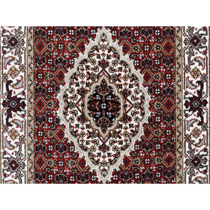 2'6"X16'3" Red Tebraz Mahi Fish Design Hand Knotted Wool-Silk Runner Rug