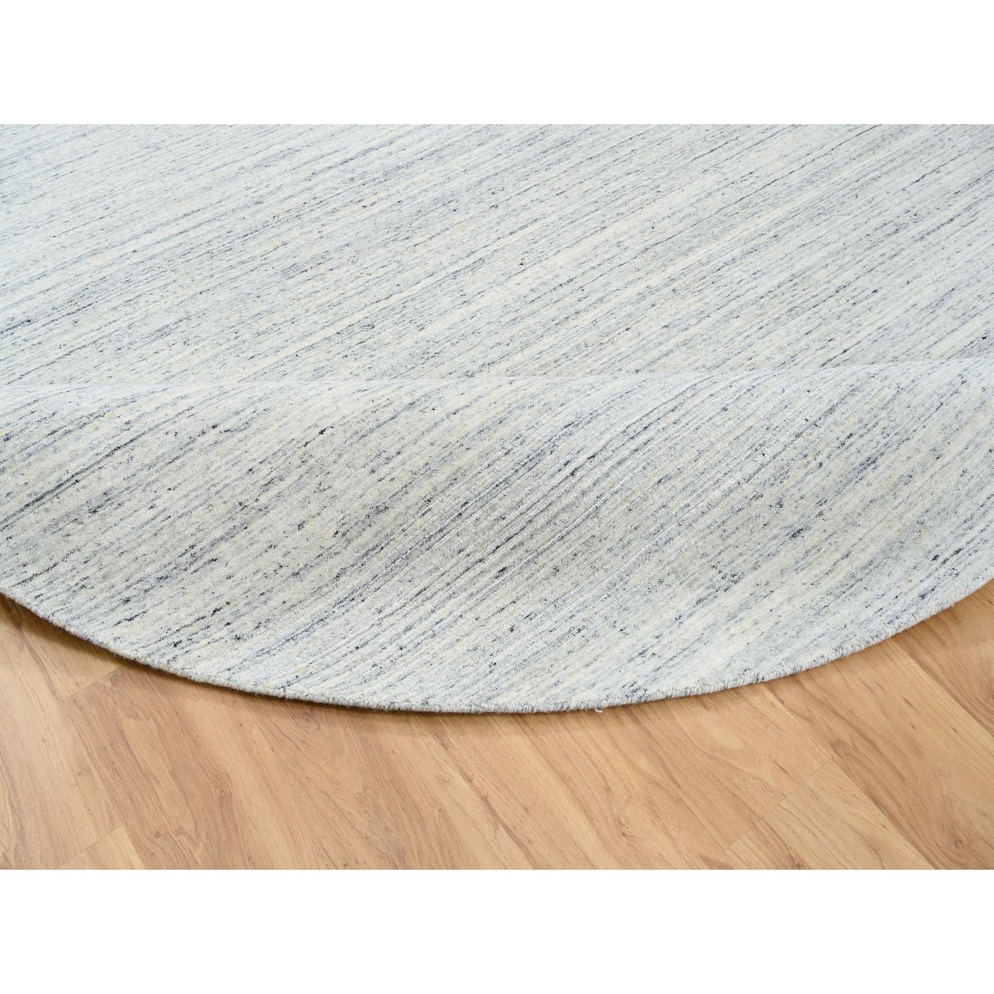 10'X10' Ivory Hand Loomed Plain Modern Striae Design Wool Round Rug