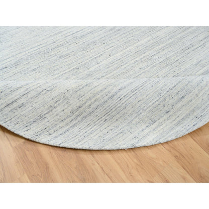 10'X10' Ivory Hand Loomed Plain Modern Striae Design Wool Round Rug