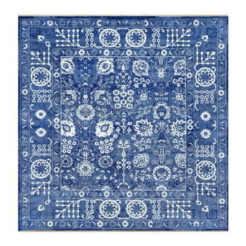 10'X10' Kensington Blue Hand Knotted Tebraz Wool Silk Oriental Square Rug