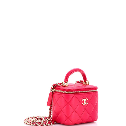 Chanel Classic Top Handle Vanity Case With Chain Quilted Lambskin Mini