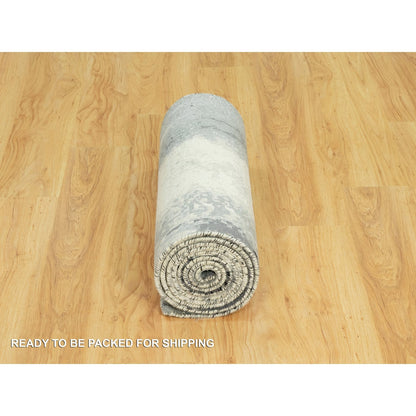 2'6"x12' Black Hand Knotted Abstract Wool and Silk Runner Rug