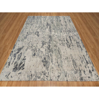 Rug 8'x10' Cream White Modern Design Natural Undyed Wool Hand Knotted