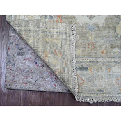 2'8"X11'8" Gray Angora Oushak Leaf Design Hand Knotted Wool Runner Rug