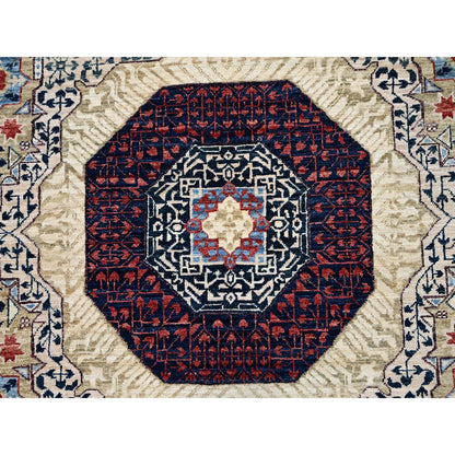 5'10"X8'10" Ecru Brown Soft Wool Hand Knotted Dynasty Design 200 Kpsi Rug