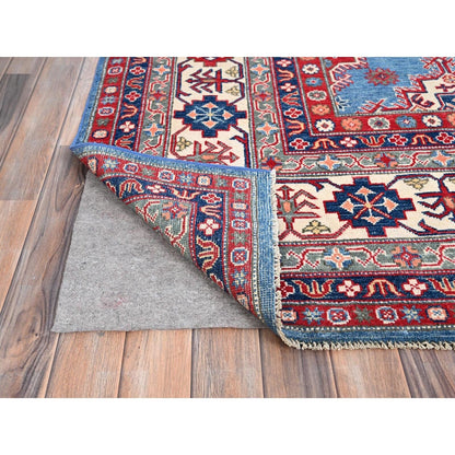 9'2"X11'9" Blue Hand Knotted Geometric Medallions Pure Wool Oriental Rug