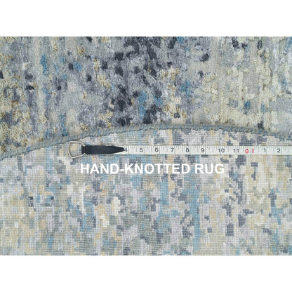 7'X7' Blue Gray Wool & Silk Hand Knotted Abstract Round Oriental Rug