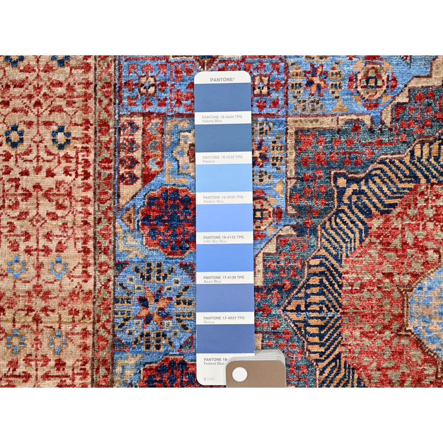 4'X6'5" Azure Blue Hand Knotted Wool Medallions Design Mamluk Dynasty Rug