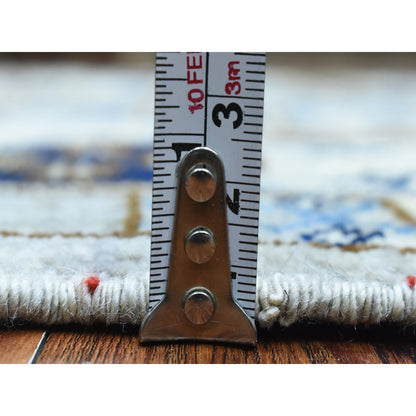 2'10"X8'4" Light Gray Hand Knotted Afghan Ersari Pure Wool Runner Rug