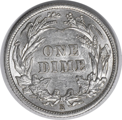 1911-S Barber Silver Dime AU Slider Uncertified