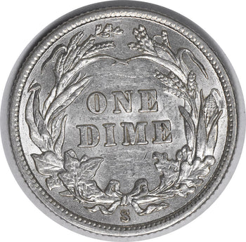 1911-S Barber Silver Dime AU Slider Uncertified