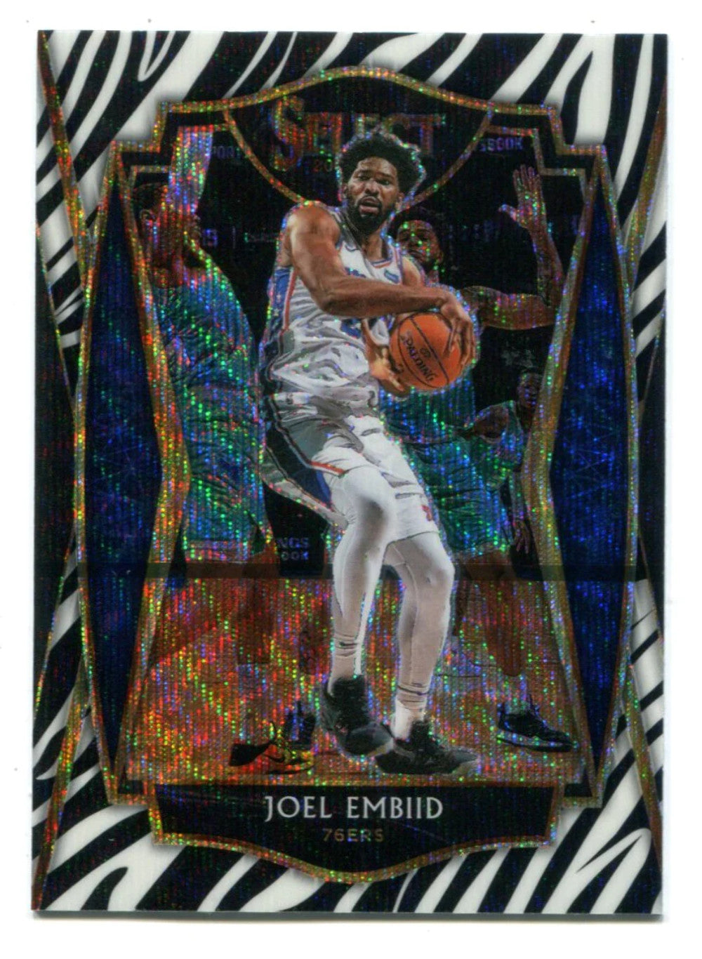 Joel Embiid 2021 Panini Select #120 Zebra Premier Level Card