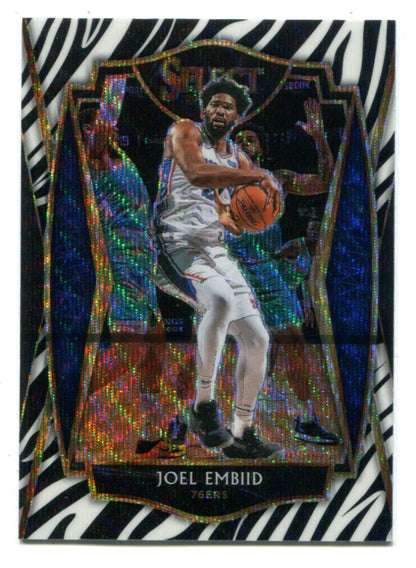 Joel Embiid 2021 Panini Select #120 Zebra Premier Level Card