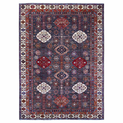 9'X12'3" Gray Tribal Medallions Hand Knotted Super Kazak Oriental Rug