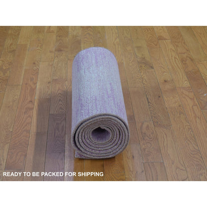 2'6"X12'4" Pink Hand Knotted Zero Pile Pure Wool Only Runner Rug